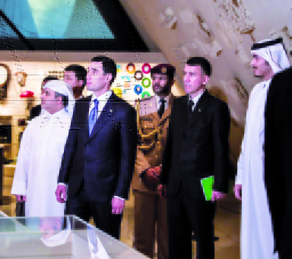 President of Turkmenistan H E Serdar Berdimuhamedow and Minister of Municipality H E Dr. Abdullah bin Abdulaziz bin Turki Al Subaie visiting the National Museum of Qatar.