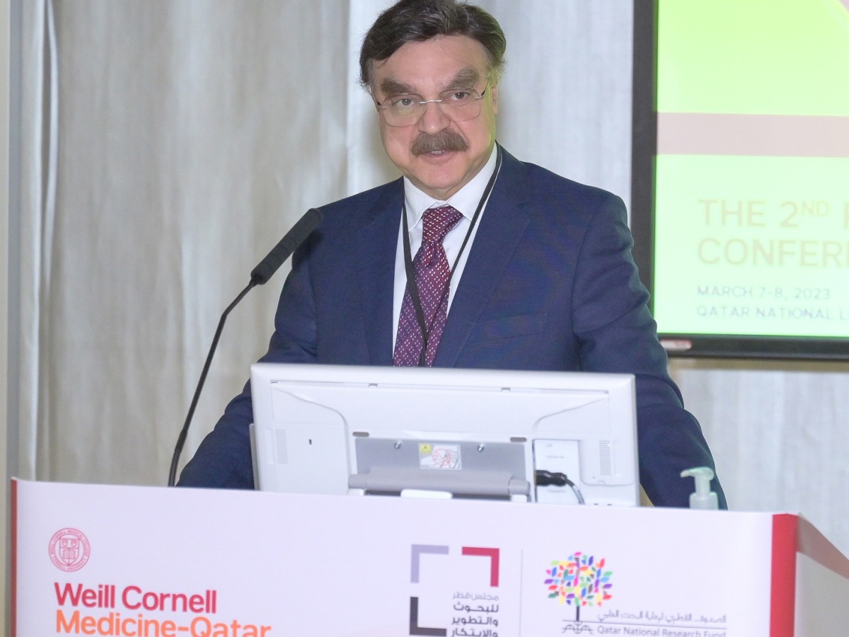 Dr. Javaid Sheikh, Dean of WCM-Q, addresses the 2nd WCM-Q Proteomics Conference.