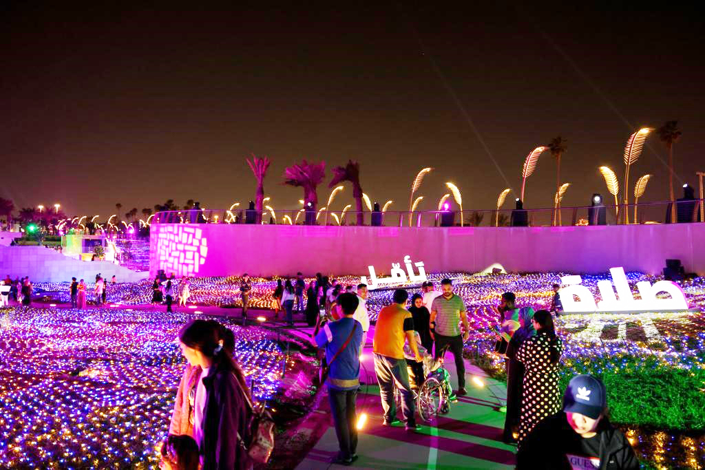 Doha Corniche Plaza was decorated with colourful lights to mark the Garangao night. 