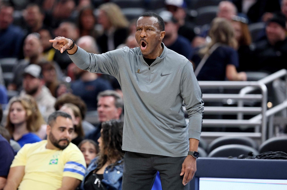Dwane Casey the head coach of the Detroit Pistons against the Indiana Pacers at Gainbridge Fieldhouse on April 07, 2023 in Indianapolis, Indiana. (Photo by ANDY LYONS / GETTY IMAGES NORTH AMERICA / Getty Images via AFP)
