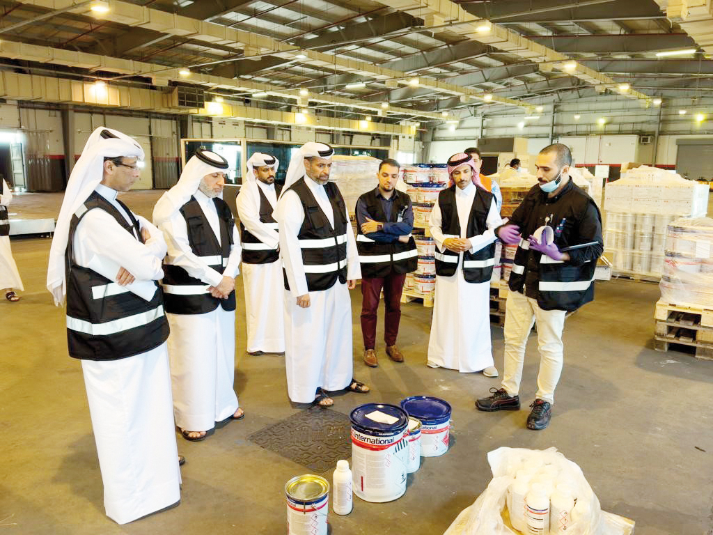 Minister of Environment and Climate Change H E Sheikh Dr. Faleh bin Nasser bin Ahmed bin Ali Al Thani with other officials during his visit to Hamad Port.