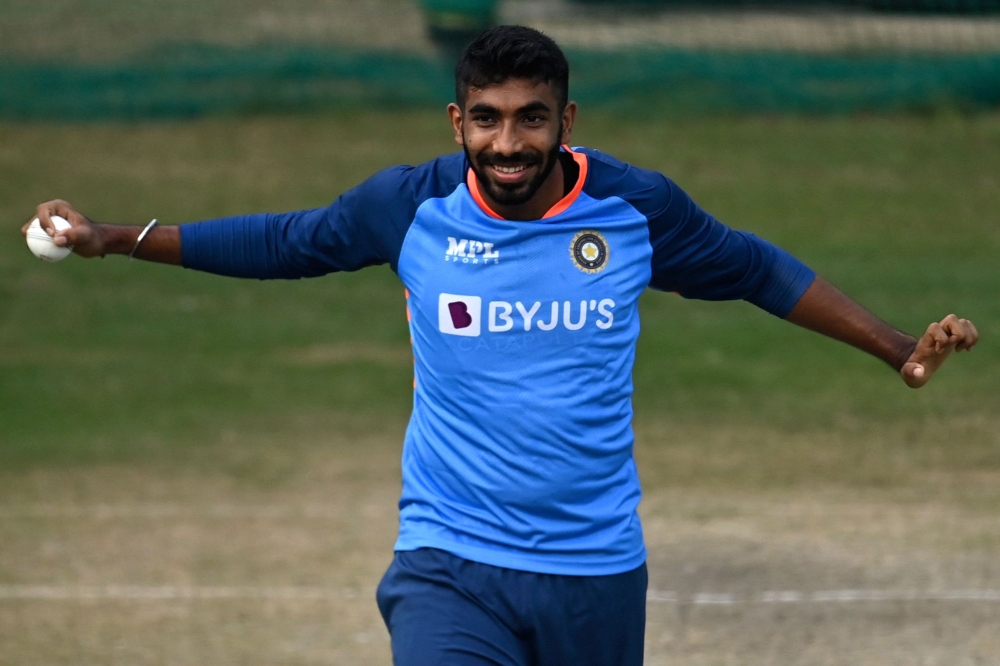 (Files) In this file photo taken on September 19, 2022, India's Jasprit Bumrah prepares to bowl in nets during a practice session on the eve of their first Twenty20 international cricket match against Australia at the Punjab Cricket Association Stadium in Mohali. (Photo by Sajjad Hussain / AFP)
