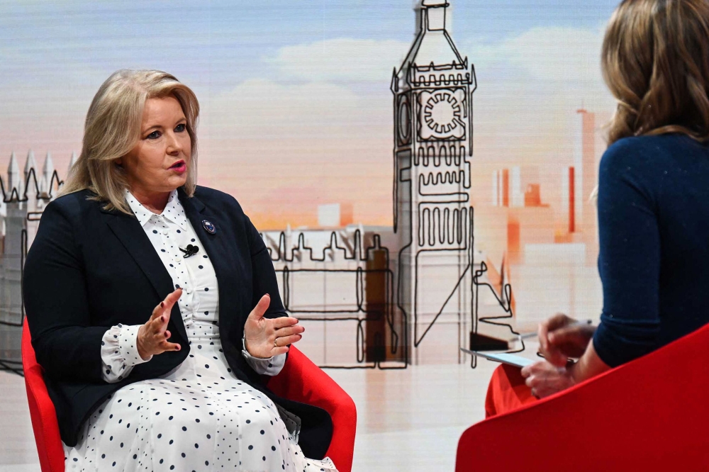 A handout picture released by the BBC, taken and received on April 16, 2023, shows General Secretary of the trade unionist Royal College of Nursing Pat Cullen appearing on the BBC's 