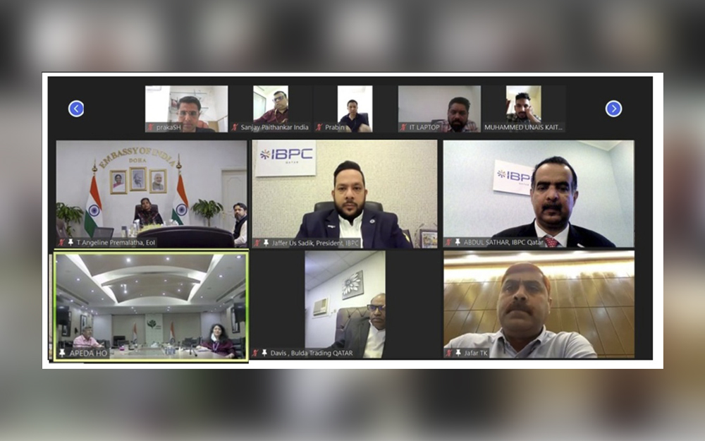 Charge D’Affairs, Embassy of India to Qatar H E Angeline Premalatha, with other officials at the virtual meeting.