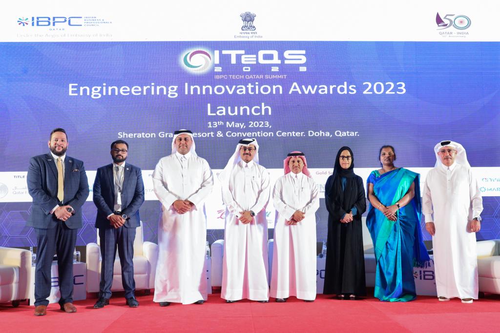 H E Dr. Mohammed bin Saleh Al Sada, Chairman, Board of Trustees, University of Doha for Science and Technology and Former Minister of Energy and Industry; Dr. Hessa Al Jaber, Former Minister of Information & Communication Technology, with other dignitaries and officials during the IBPC Tech Qatar Summit 2023.