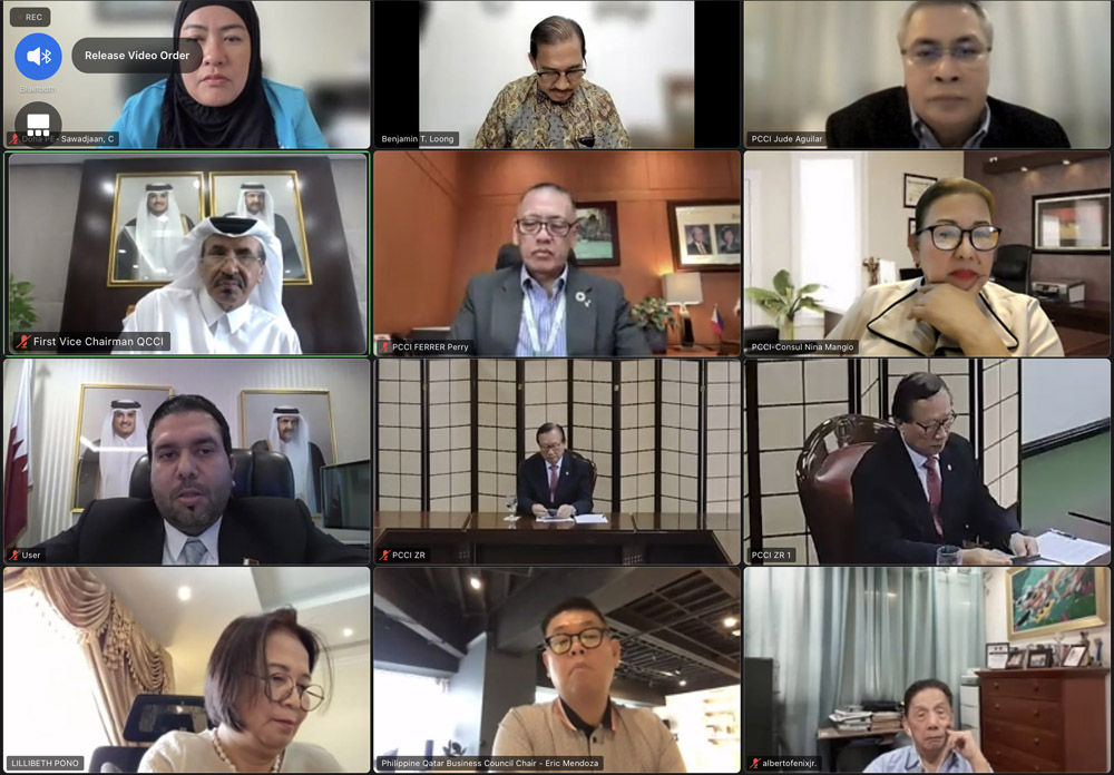 QC First Vice-Chairman Mohamed bin Ahmed bin Twar Al Kuwari with other officials during the virtual event.