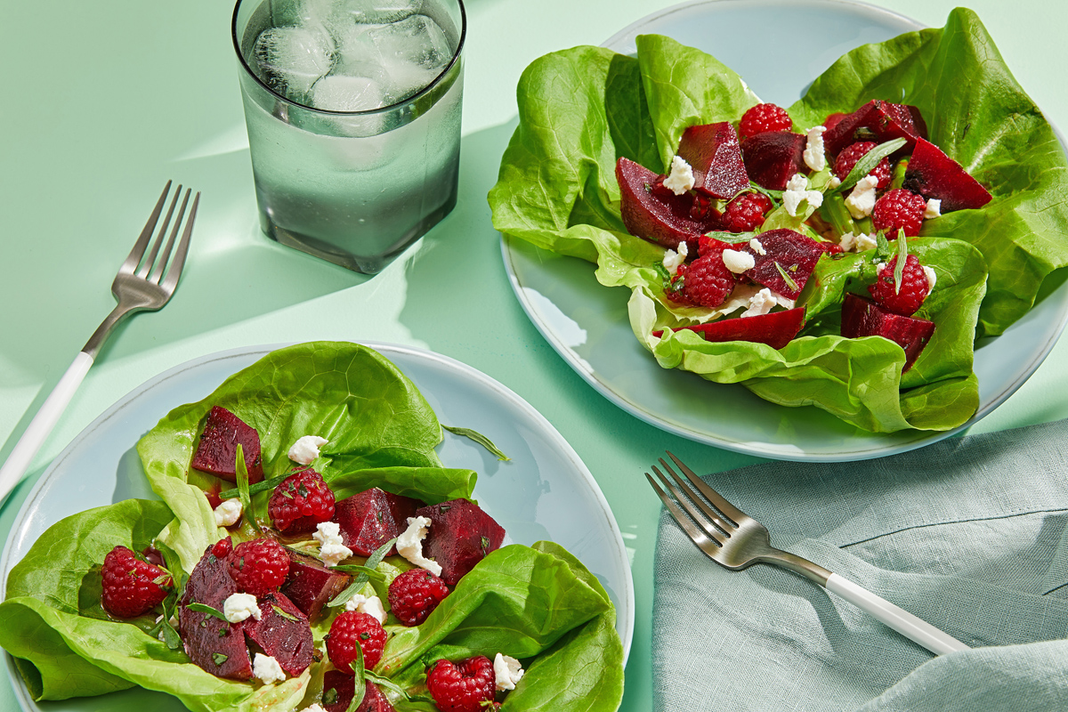 Roasted beet and raspberry salad with goat cheese. Photo for The Washington Post by Tom McCorkle
