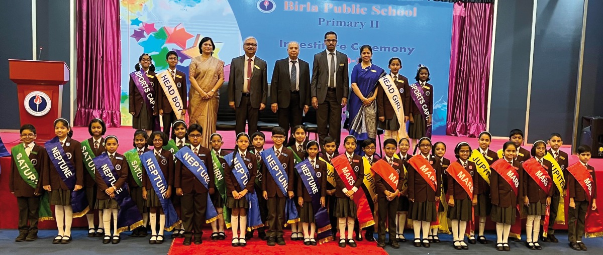 Officials with the newly-elected student council members of Birla Public School - Primary II.