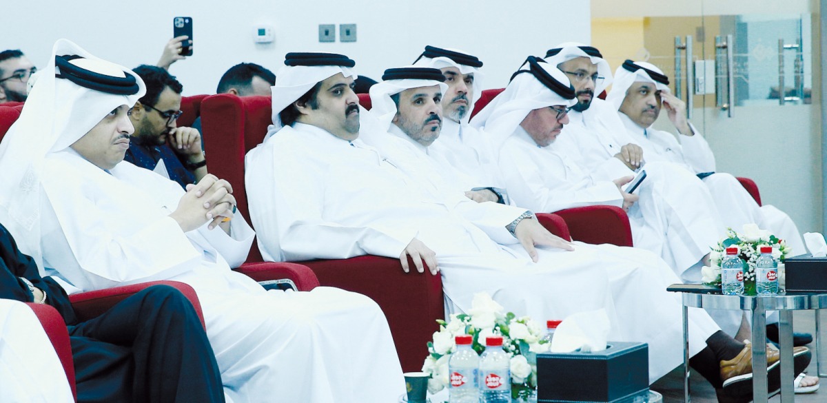 Director of Media Development Department at QMC Sheikh Khalid bin Abdulaziz Al Thani (second left); Editor-in-Chief of Al Arab Abdullah Talib Al Marri (third left); and Editor-in-Chief of Lusail Mohammad Al Haji (fourth left) with other officials during a seminar at headquarters of Qatar Press Center. Pics: RAJAN VADAKKEMURIYIL