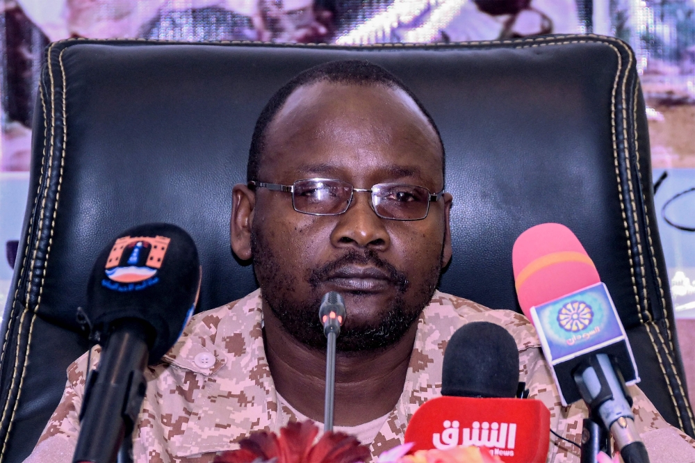 Abdul Latif Yahia Ishaq, head of the Sudan Liberation Movement, gives a press conference in Port Sudan on July 8, 2023. (Photo by AFP)