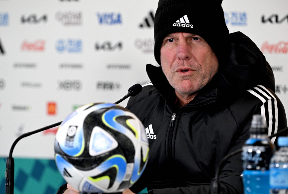 Philippines’ head coach Alen Stajcic speaks during a press conference at the Eden Park in Auckland on July 29, 2023, ahead of their 2023 FIFA Women's World Cup football match against Norway. Photo by Saeed KHAN / AFP