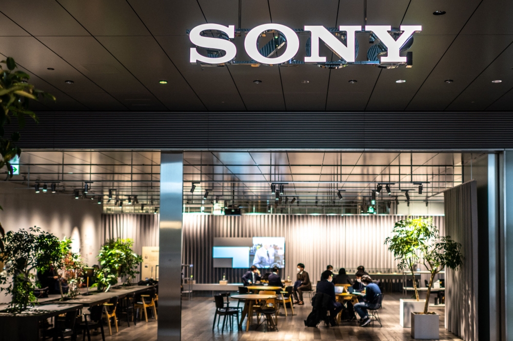The Sony logo is seen inside the company's headquarters in Tokyo on January 31, 2023. Photo by Philip FONG / AFP