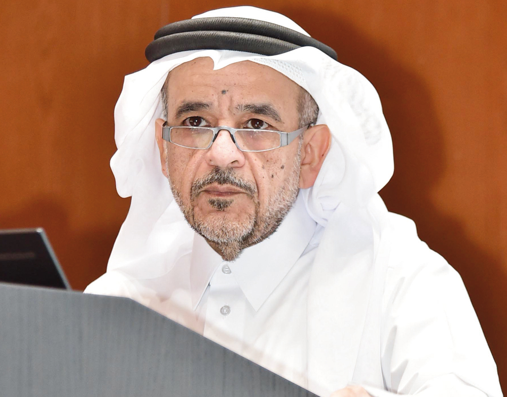 QU President Dr. Omar Al Ansari delivering the opening speech at the event.