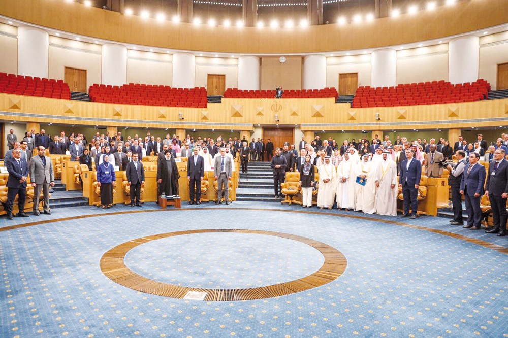 President of the Islamic Republic of Iran H E Ebrahim Raisi and Minister of Environment and Climate Change H E Sheikh Dr. Faleh bin Nasser bin Ahmed bin Ali Al Thani with other ministers and dignitaries during International Conference on Combating Sand and Dust Storms in Tehran.