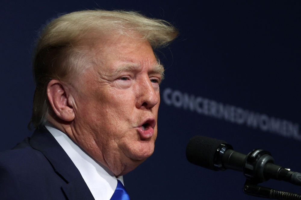 Former U.S. President Donald Trump addresses the Concerned Women for America Legislative Action Committee (CWALAC) on September 15, 2023 in Washington, DC. Former President Trump and Republican U.S. presidential candidate and Florida Gov. Ron DeSantis are scheduled to deliver remarks to the committee's two-day-long 2023 Leadership Summit today. (Photo by ALEX WONG / GETTY IMAGES NORTH AMERICA / Getty Images via AFP)
