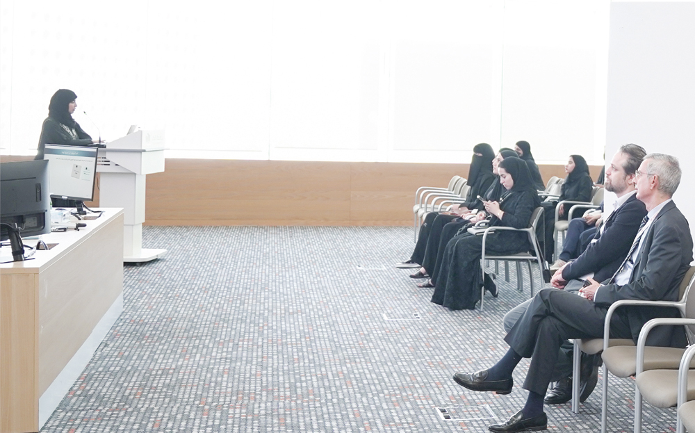 Mazyuna Al Naimi, Head of the Human Resources Department, QFMA, speaking during the seminar Qatar University.