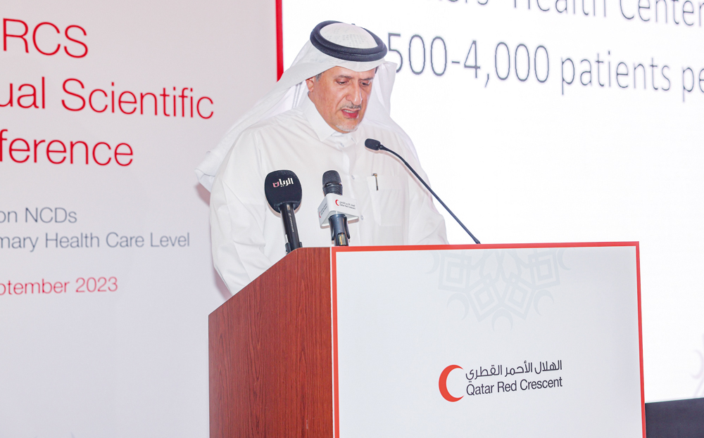 QRCS President Yousef bin Ali Al Khater addressing the conference. 