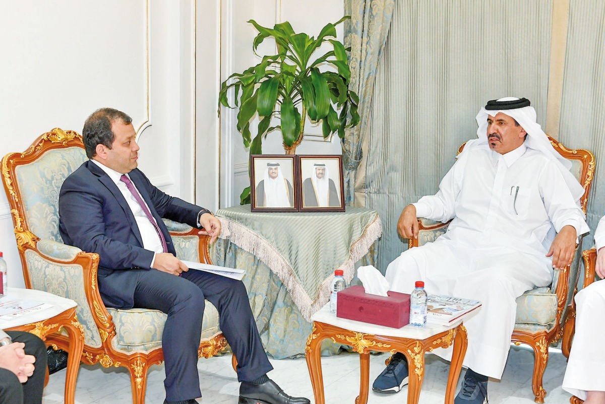 QC First Vice-Chairman Mohamed bin Twar Al Kuwari and Chairman of the Uzbekistan Chamber Davron Vakhabov during the meeting.
