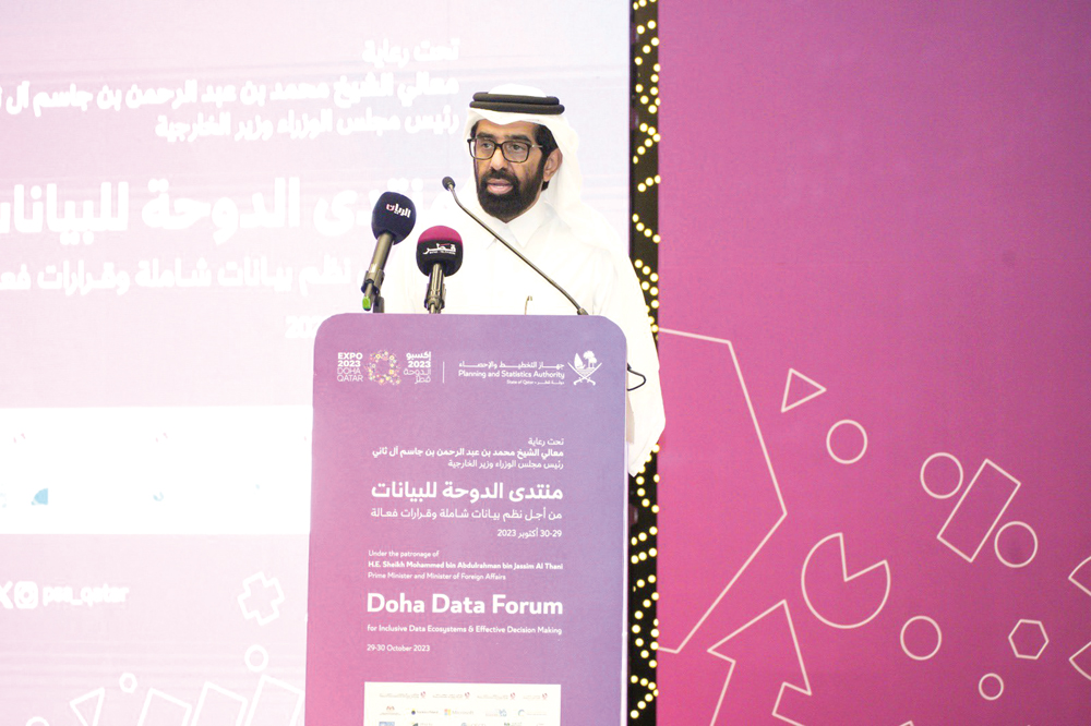PSA President Dr. Saleh bin Mohammad Al Nabit delivers key note speech at the Doha Data Forum, yesterday.
