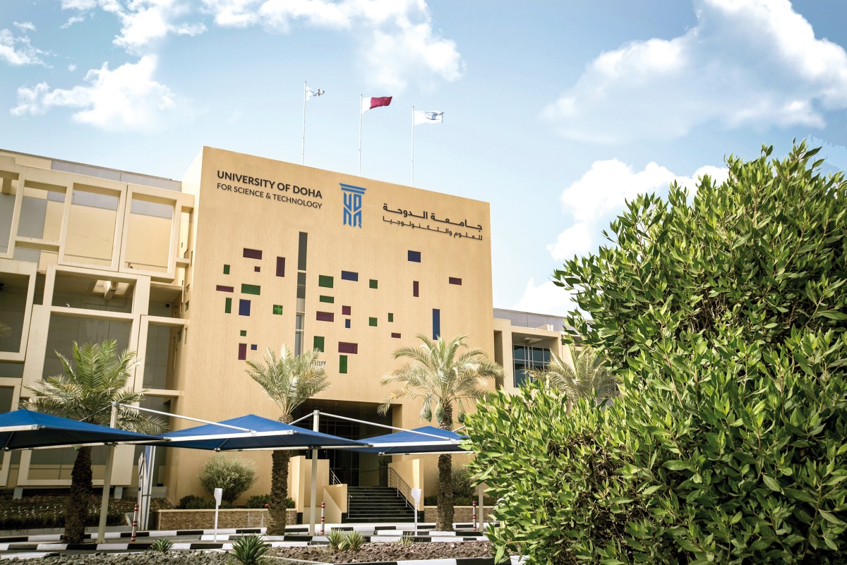 An exterior view of University of Doha for Science and Technology. 