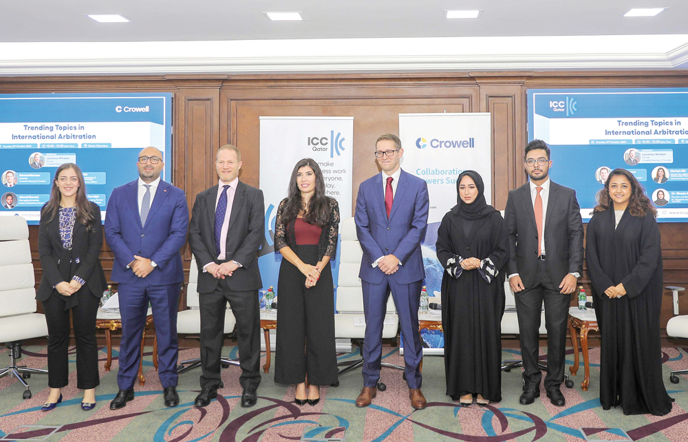 ICC Qatar and Crowel & Moring officials during the panel discussion at the QC headquarters.