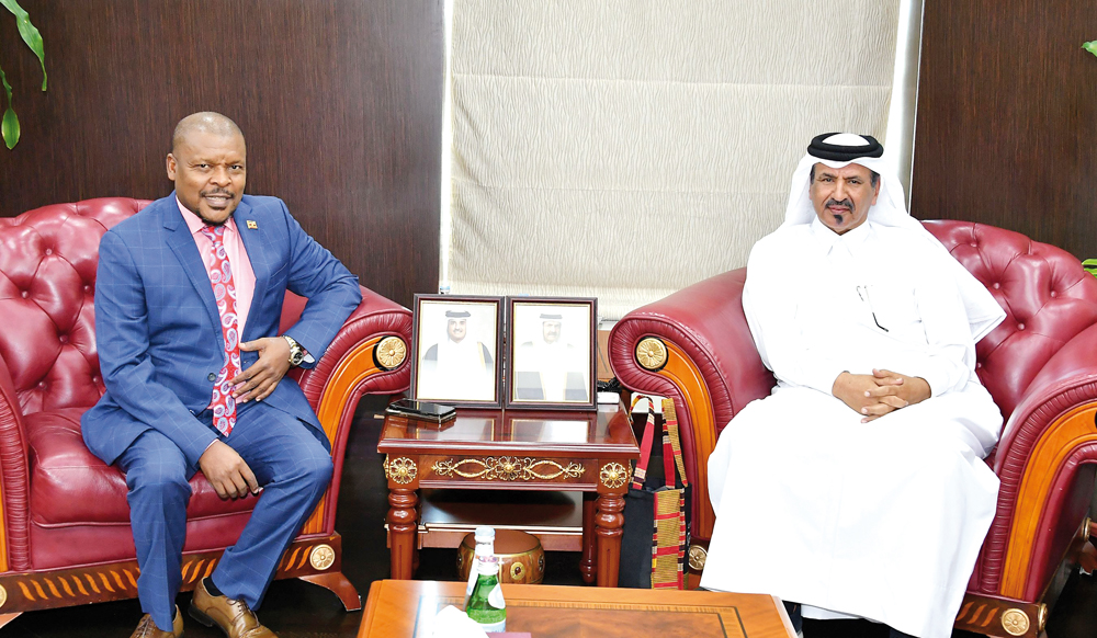 QC First Vice-Chairman Mohamed bin Ahmed bin Twar Al Kuwari with Uganda’s Special Envoy H E Rashid Yahya Simodou during the meeting.