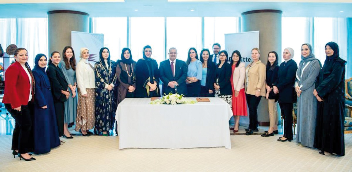 QBWA Vice Chairman Aisha Alfardan and Deloitte Middle East, Qatar Managing Partner Samer Jaghoub with other officials at the agreement signing.