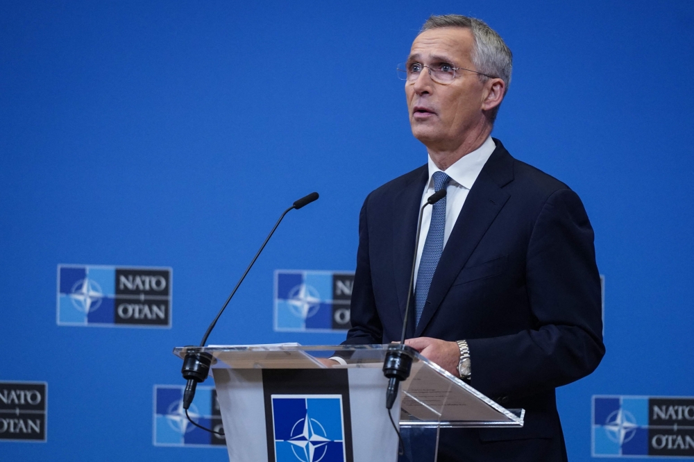 NATO Secretary General Jens Stoltenberg gives a press conference before the organisation's foreign ministers meeting at the NATO headquarters in Brussels, on November 27, 2023. (Photo by Simon Wohlfahrt / AFP)