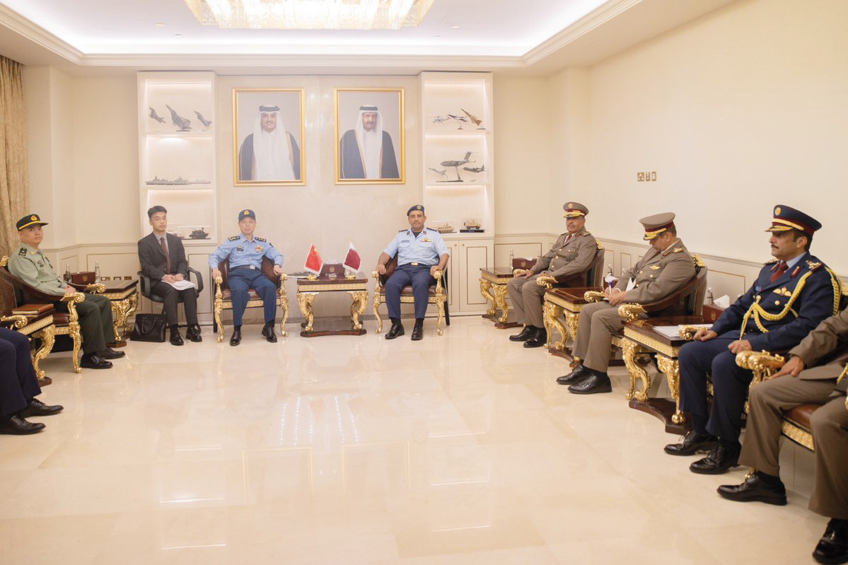 Chief of Staff of the Qatar Armed Forces H E Staff Lieutenant General (Pilot) Salem bin Hamad bin Aqeel Al Nabit meeting Lieutenant General (Pilot) Jing Jianfeng yesterday. 
