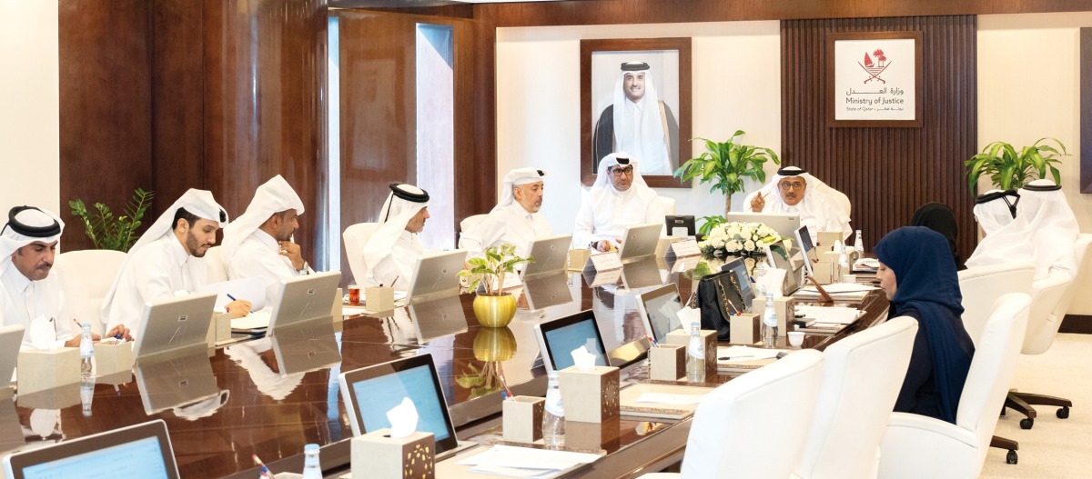 Minister of Justice H E Masoud bin Mohammed Al Ameri chairing the committee meeting, yesterday.