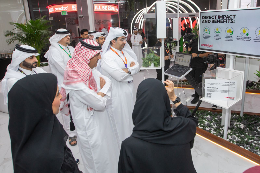 Ooredoo Qatar’s CEO Sheikh Ali bin Jabor Al Thani and the Secretary-General of the Horticultural Expo 2023 Doha Eng Mohamed Ali al Khouri with other officials at the opening of Ooredoo booth.