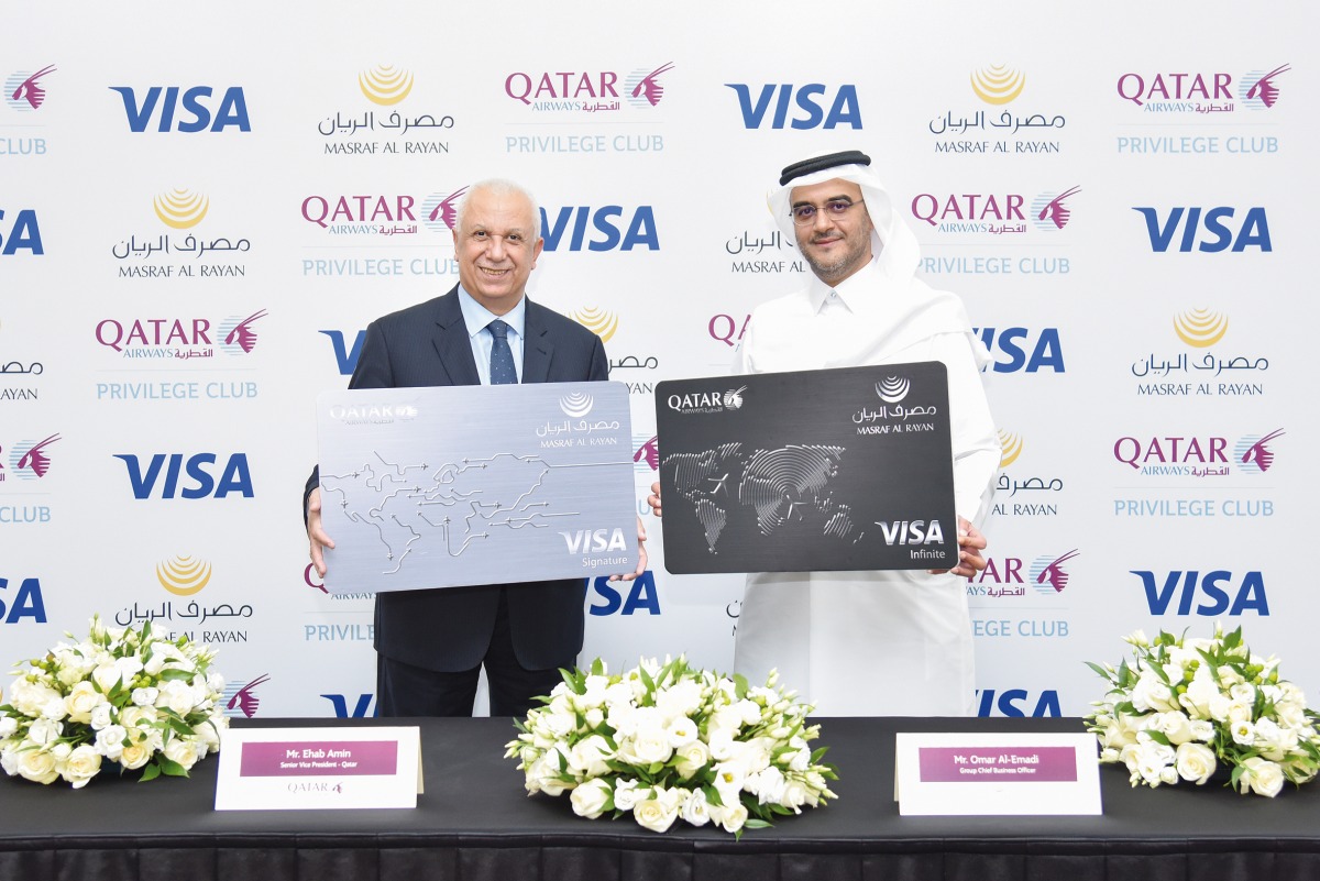 Senior Vice President of Qatar at Qatar Airways Ehab Amin and Group Chief Business Officer at Masraf Al Rayan Omar Al Emadi during the launch event.