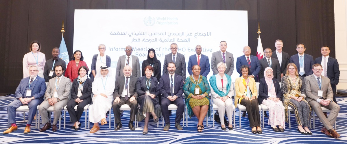 Minister of Public Health H E Dr. Hanan Mohammed Al Kuwari, WHO Director-General H E Dr. Tedros Adhanom Ghebreyesus and members of the WHO Executive Board.