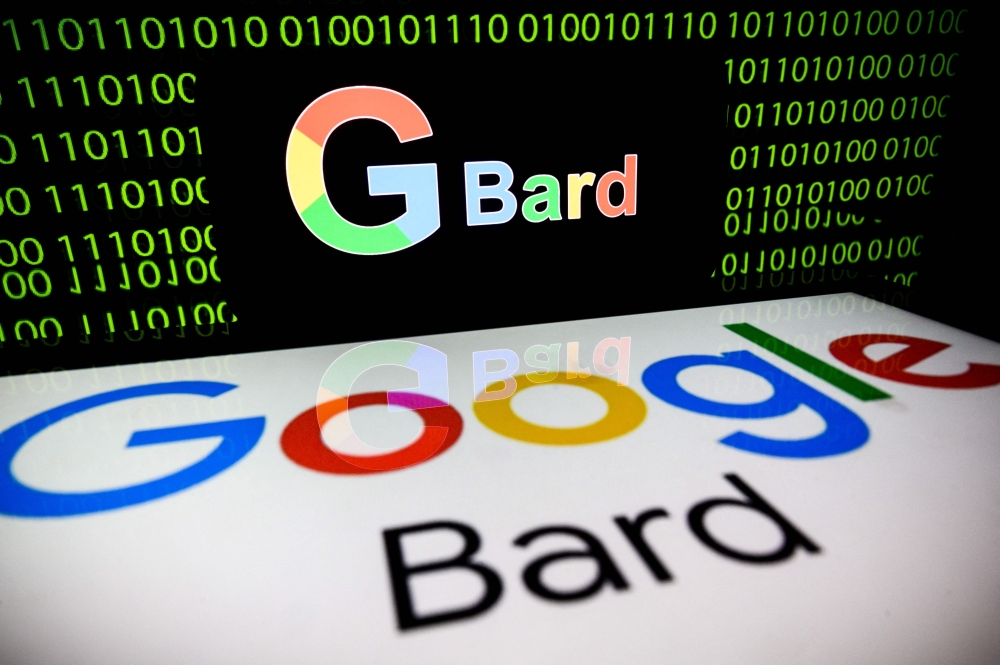 This photograph taken in Toulouse, southwestern France, on July 18, 2023 shows screens displaying the logos of Bard AI, a conversational artificial intelligence software application developed by Google. Photo by Lionel BONAVENTURE / AFP