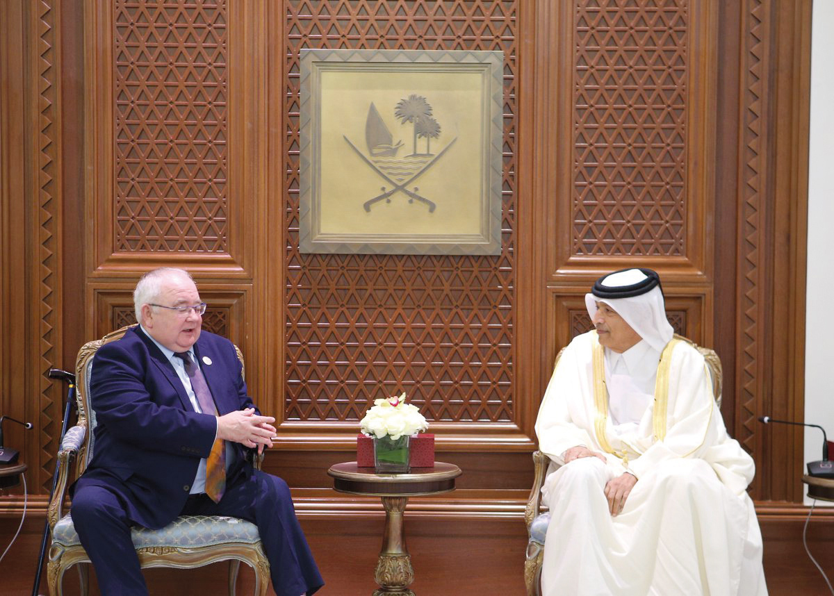 Speaker of the Shura Council H E Hassan bin Abdullah Al Ghanim meeting with Speaker of the Parliament of the Republic of Ireland H E Sean O Fearghail.

