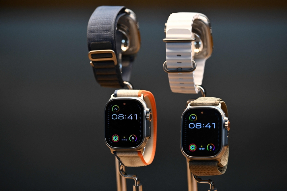 Apple Watch Ultra 2 devices are displayed for sale at The Grove Apple retail store on release day in Los Angeles, California, on September 22, 2023. (Photo by Patrick T. Fallon / AFP)