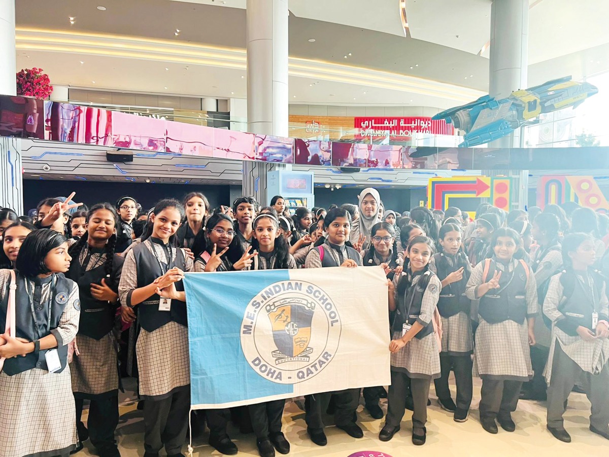 MES Indian School students pose for a photograph during an educational excursion.