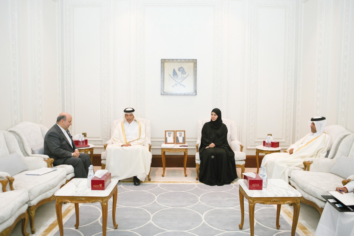 Speaker of the Shura Council H E Hassan bin Abdullah Al Ghanim meeting Secretary-General of the Asian Parliamentary Assembly H E Mohammad Reza Majidi in Doha yesterday.
