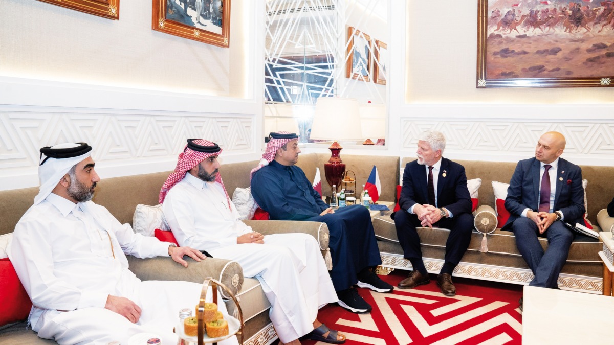 Deputy Prime Minister and Minister of State for Defense Affairs H E Dr. Khalid bin Mohammed Al Attiyah meeting President of the Czech Republic H E Petr Pavel yesterday. 