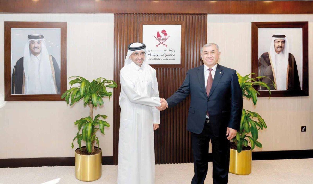 Minister of Justice and Minister of State for Cabinet Affairs H E Ibrahim bin Ali bin Issa Al Hassan Al Mohannadi meeting with Prosecutor-General of the Republic of Uzbekistan H E Nigmatilla Yuldashev.