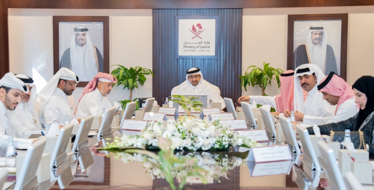 Minister of Justice and Minister of State for Cabinet Affairs H E Ibrahim bin Ali Al Mohannadi chairing the Attorneys’ Admission Committee meeting yesterday. 