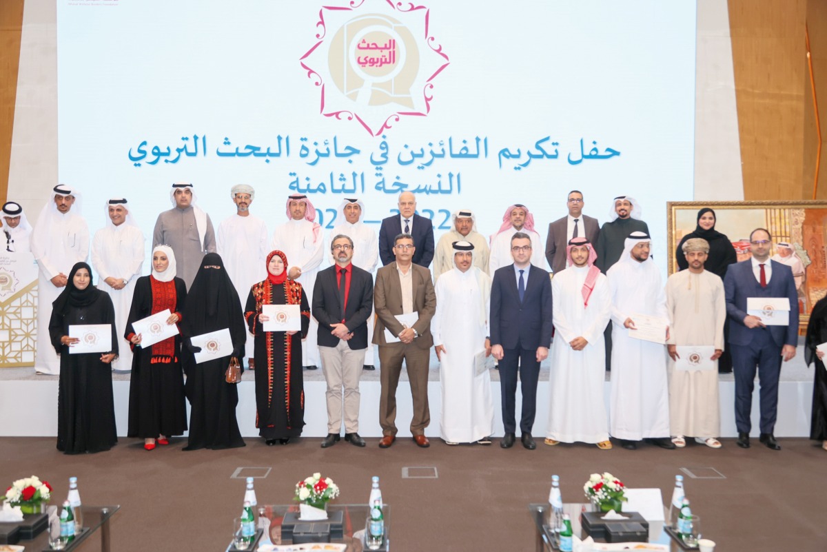 H E Sheikh Faisal bin Qassim bin Faisal Al Thani with winners and guests during the ceremony.