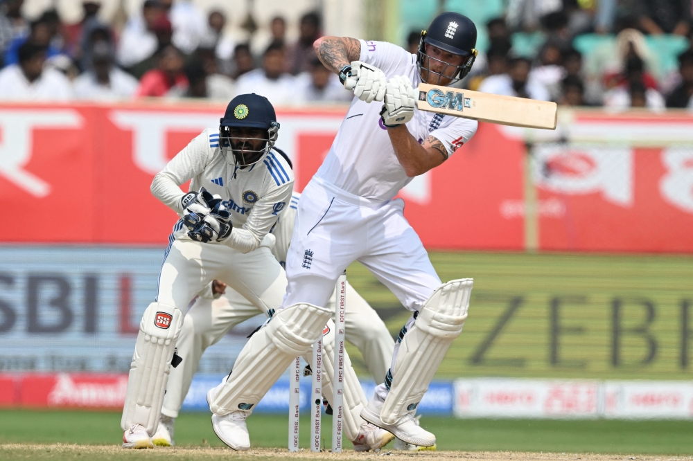 England's captain Ben Stokes plays a shot during the fourth day of the second Test cricket match between India and England at the Y.S. Rajasekhara Reddy Cricket Stadium in Visakhapatnam on February 5, 2024. (Photo by Dibyangshu Sarkar / AFP)