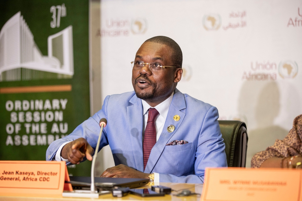 Director General of Africa Centres for Disease Control and Prevention (CDC) Jean Kaseya at a press conference at the sidelines of the second day of the 37th Ordinary Session of the Assembly of the African Union (AU) in Addis Ababa on February 18, 2024. (Photo by Amanuel Sileshi / AFP)
