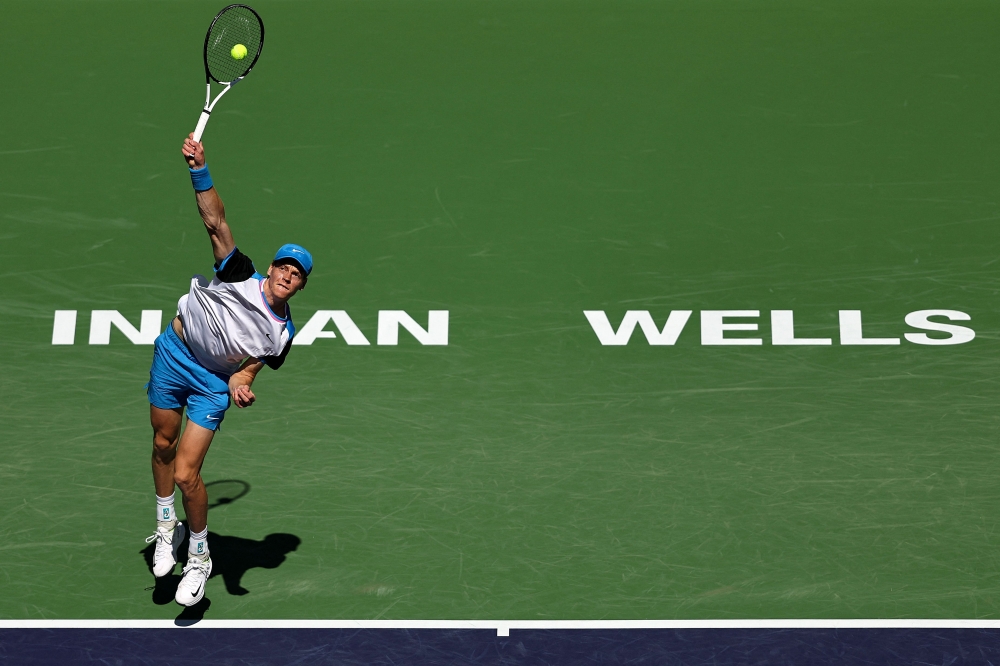 Jannik Sinner of Italy serves against Thanasi Kokkinakis of Australia during the BNP Paribas Open at Indian Wells Tennis Garden on March 08, 2024 in Indian Wells, California. Michael Owens/Getty Images/AFP 