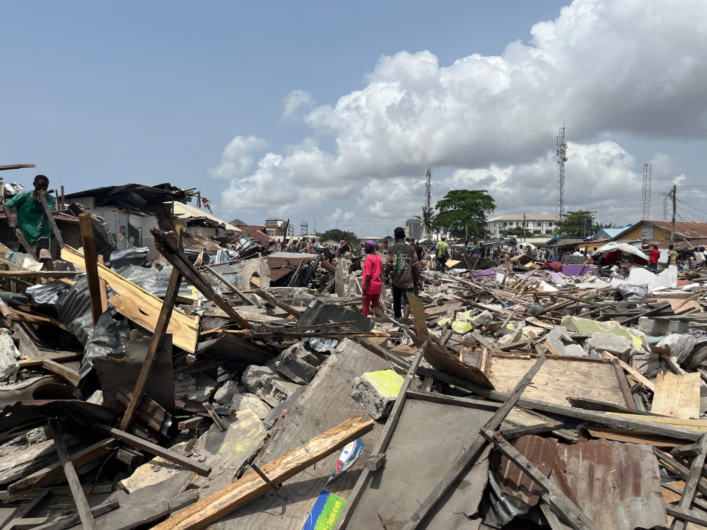 A general view of destroyed structures after the demolition of some of the Jakande neighbourhood in Lagos on March 14, 2024. (Photo by Leslie Fauvel / AFP)
