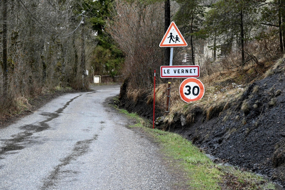 Photograph taken on March 27, 2024 shows an entrance of the French southern Alps village of Le Vernet. Photo by CHRISTOPHE SIMON / AFP. 