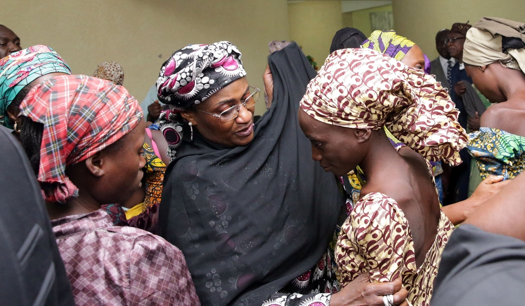 File photo: Some of the freed Chibok school girls at the state House in Abuja, Nigeria.