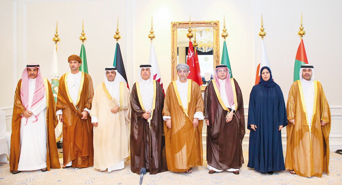 Undersecretary of the Ministry of Education and Higher Education Dr. Ibrahim bin Saleh Al Nuaimi (fourth left) with other participants during an extraordinary meeting of Undersecretaries GCC Ministries Education in Doha yesterday.