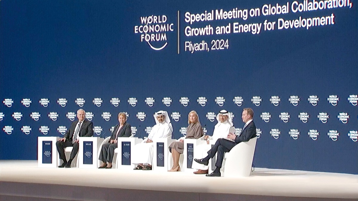 Minister of State for Energy Affairs, President and CEO of QatarEnergy H E Minister Saad Sherida Al Kaabi with other officials at a panel discussion at the World Economic Forum’s special meeting in Riyadh.